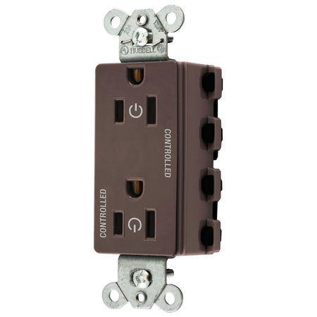 HUBBELL WIRING DEVICE-KELLEMS Straight Blade Devices, Receptacles, Style Line Decorator Duplex, SNAPConnect, Controlled, 15A 125V, 2-Pole 3-Wire Grounding, Nylon, Brown SNAP2152C2